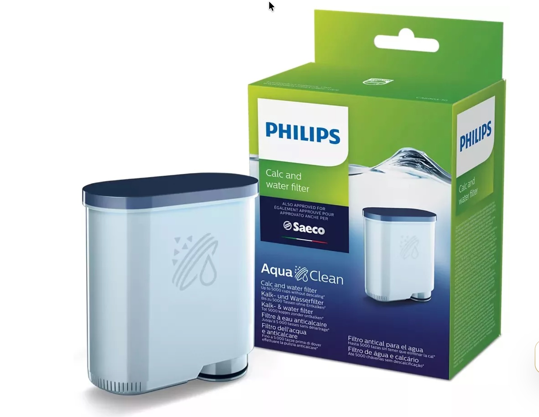 Philips Aqua Clean víz- és vízkőszűrő, világoskék színben, dobozban.