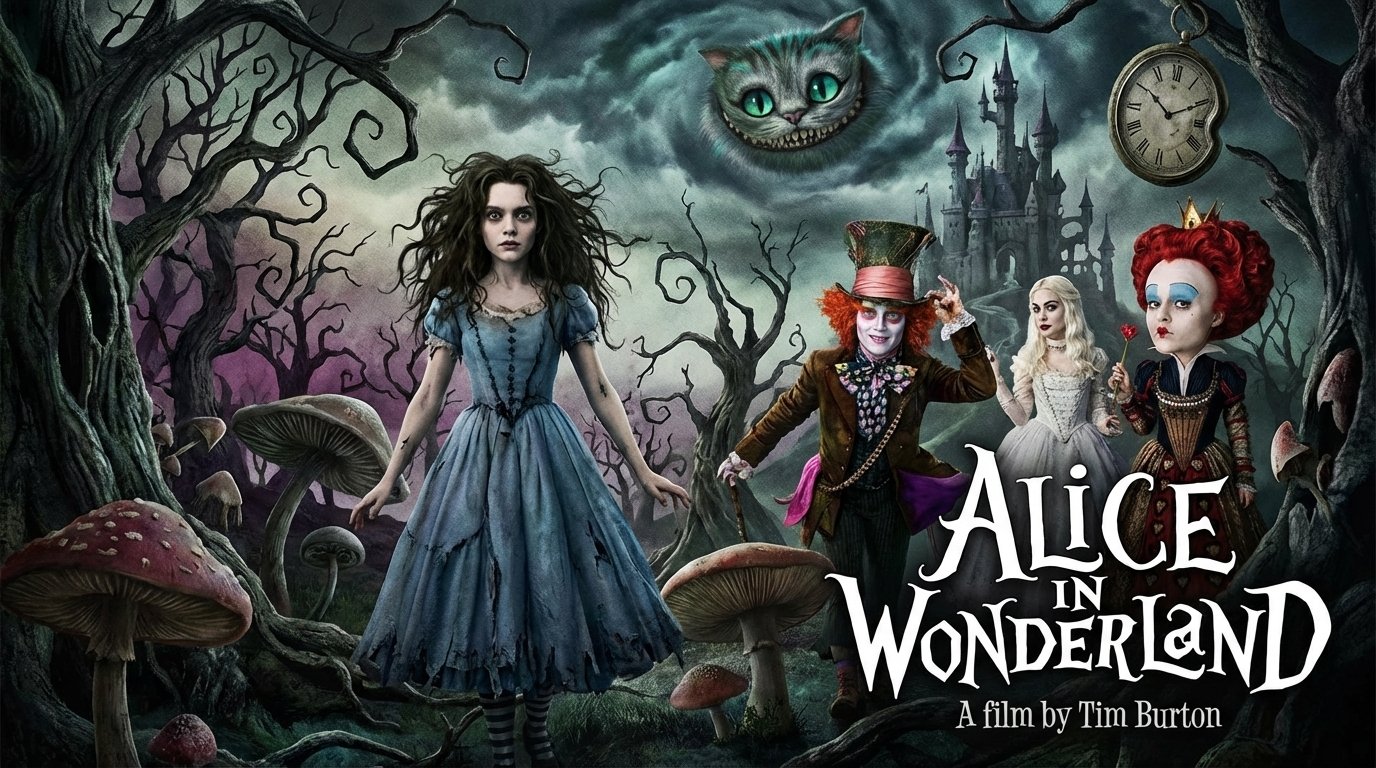 Alice Csodaországban 2010 film - Alice és ikonikus szereplők.