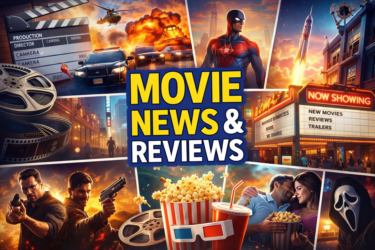 Film hírek és kritikák, különböző filmes jelenetekkel és karakterekkel