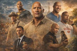 Dwayne Johnson filmjeinek plakátja, ahol több karakterét is láthatjuk.