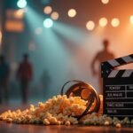 Filmes klapp és pattogatott kukorica egy mozi stúdióban