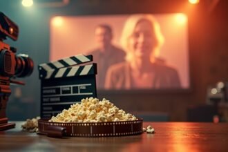 Popcorn and film equipment set for a movie night