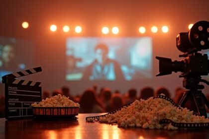 Filmes estéllyel készült popcorn és filmes klapperboard