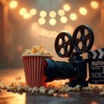 Film kamera és pattogatott kukorica egy hangulatos környezetben