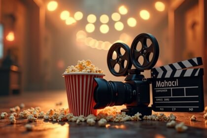 Film kamera és pattogatott kukorica egy hangulatos környezetben