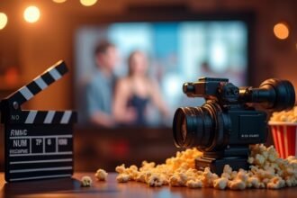 Kamera és filmes klappalék, popcornnal