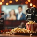 Filmpiknik jelenet: popcorn, kamera és filmes kellékek