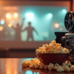 Régi filmes projektor és popcorn egy moziban