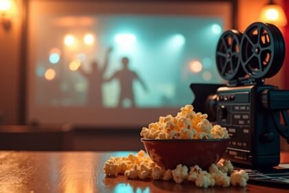 Régi filmes projektor és popcorn egy moziban