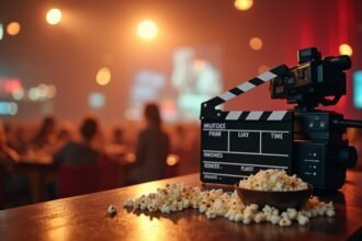 Filmes jelenet: kamerával és pattogatott kukoricával