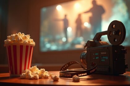 Popcorn and camera at a film screening