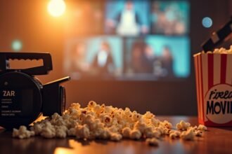 Klasszikus filmes kellékek: popcorn és kamera az estére.