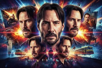 Keanu Reeves a filmjeiben, különböző szerepekben és akciójelenetekkel.