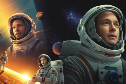 Űrhajósok és bolygók háttere egy sci-fi filmben