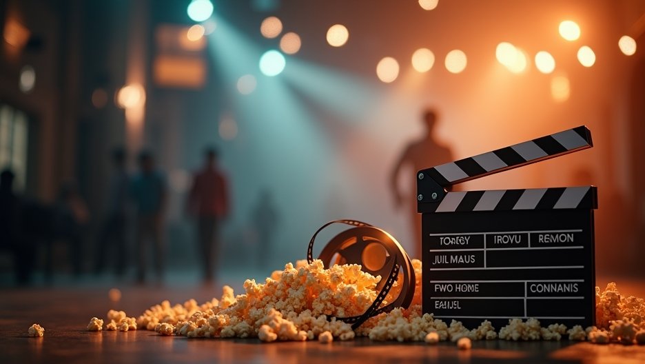 Filmes klapp és pattogatott kukorica egy mozi stúdióban