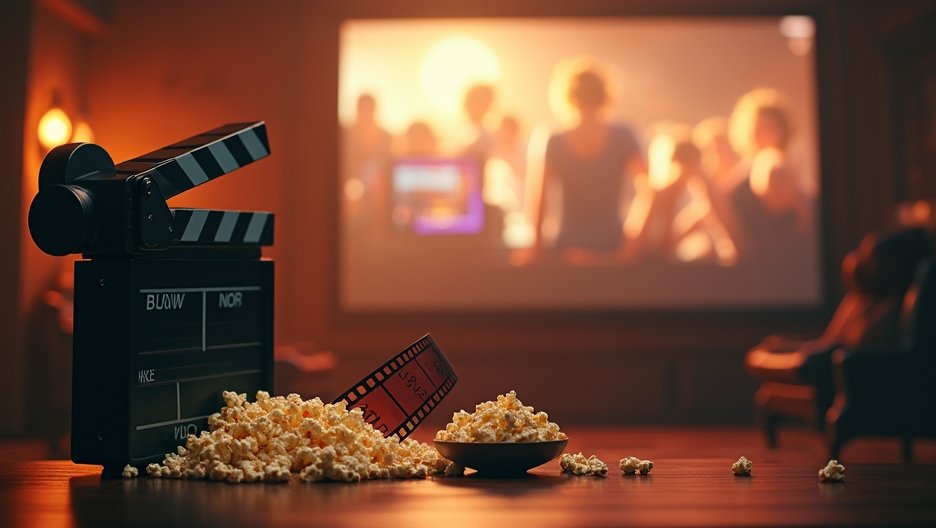 Filmeszköz és pattogatott kukorica egy mozi szobában