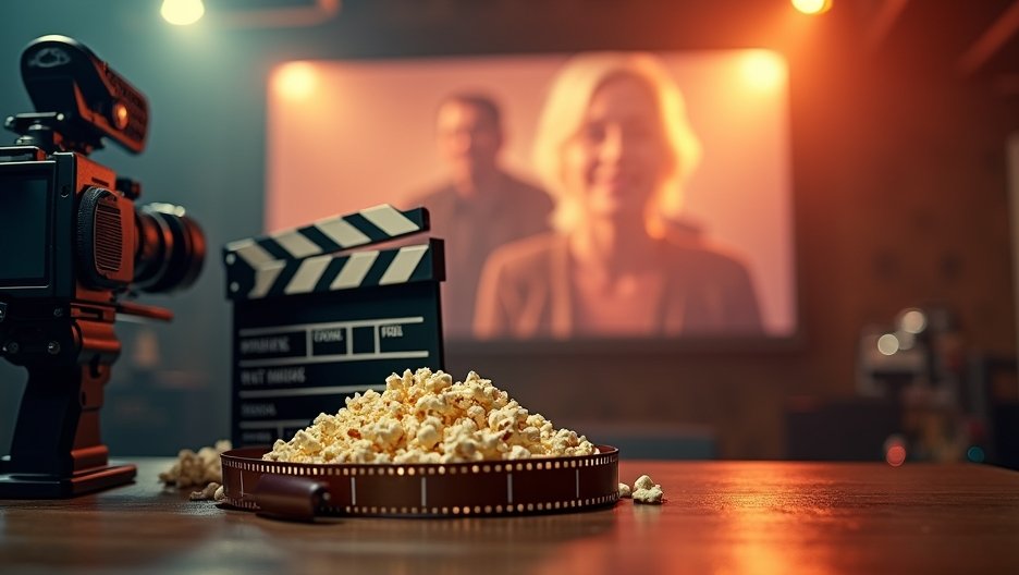 Popcorn and film equipment set for a movie night