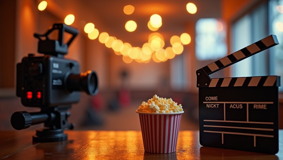 Filmkamerával és pattogatott kukoricával készült filmes hangulat