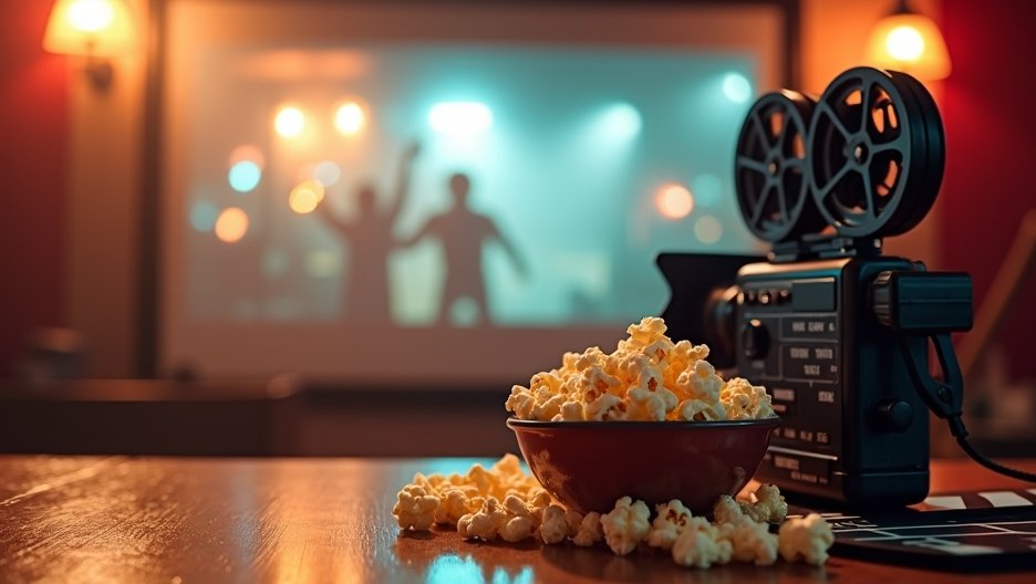 Régi filmes projektor és popcorn egy moziban