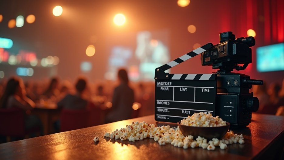 Filmes jelenet: kamerával és pattogatott kukoricával