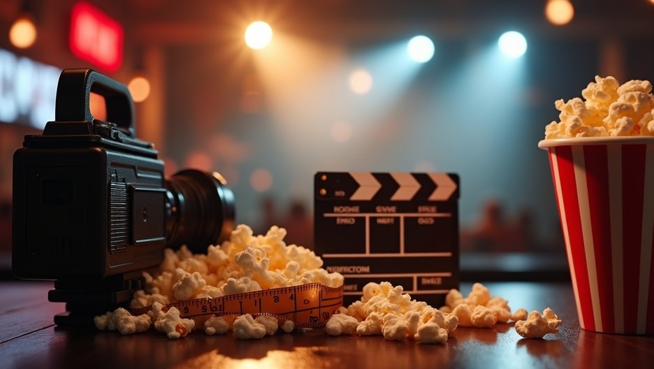 Filmkamerával és popcorntálcákkal teli filmes piknik jelenet