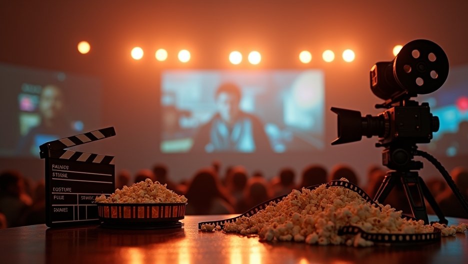 Filmes estéllyel készült popcorn és filmes klapperboard