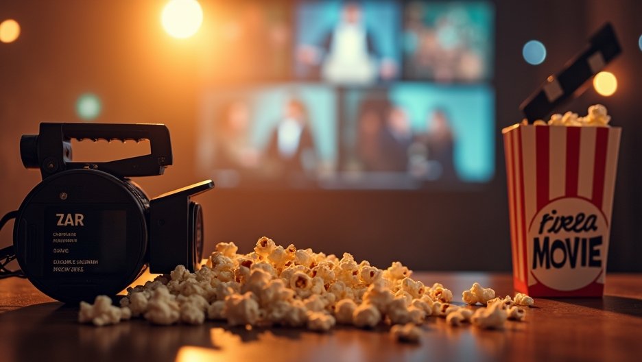 Klasszikus filmes kellékek: popcorn és kamera az estére.