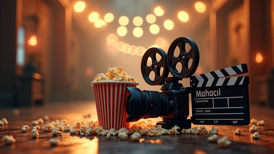 Film kamera és pattogatott kukorica egy hangulatos környezetben