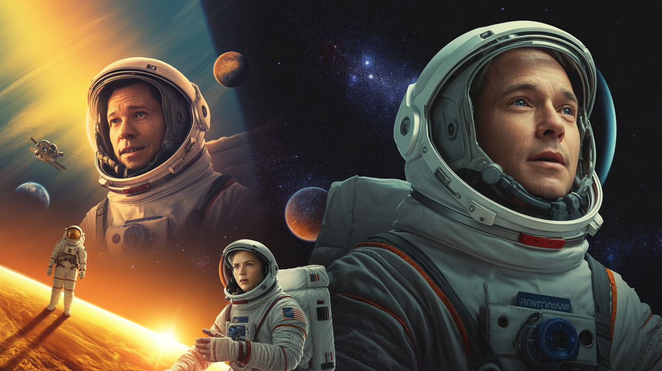 Űrhajósok és bolygók háttere egy sci-fi filmben