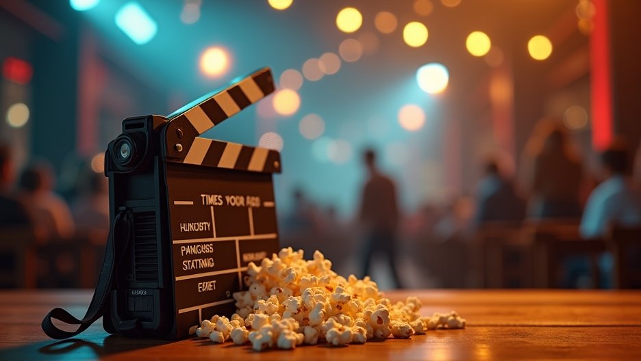 Filmkészítő eszközök és popcorn egy moziélményhez