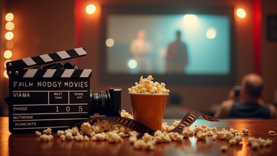 Klasszikus filmes éjszaka popcornnal és filmes klappal