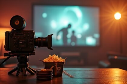 Kamera és popcorn filmnézéshez egy sötét szobában