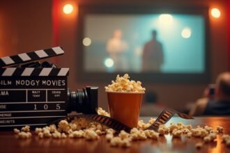 Klasszikus filmes éjszaka popcornnal és filmes klappal