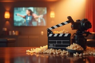 Kamerával és pattogatott kukoricával teli filmes jelenet