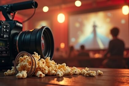 Filmkamera és popcorn egy moziban Mark Wahlberg filmje mellett