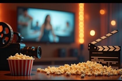 Filmnézéshez készült popcorn és filmes kamerák