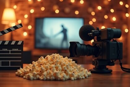 Filmklapka, kamera és popcorn egy filmes esthez