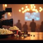 Popcorn and camera setup for a film screening event