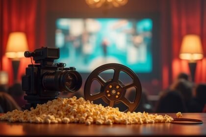 Filmkamera és filmmásoló egy mozi környezetben.