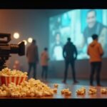Filmklap valamint popcorn egy vetítőteremben Elio Germano filmjeihez