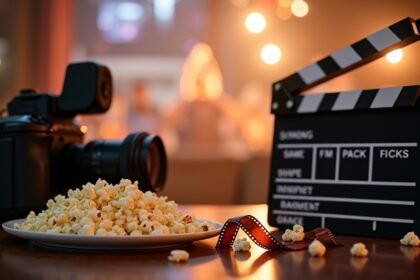 Pipere és filmes kellékek egy filmes éjszakához popcornnal