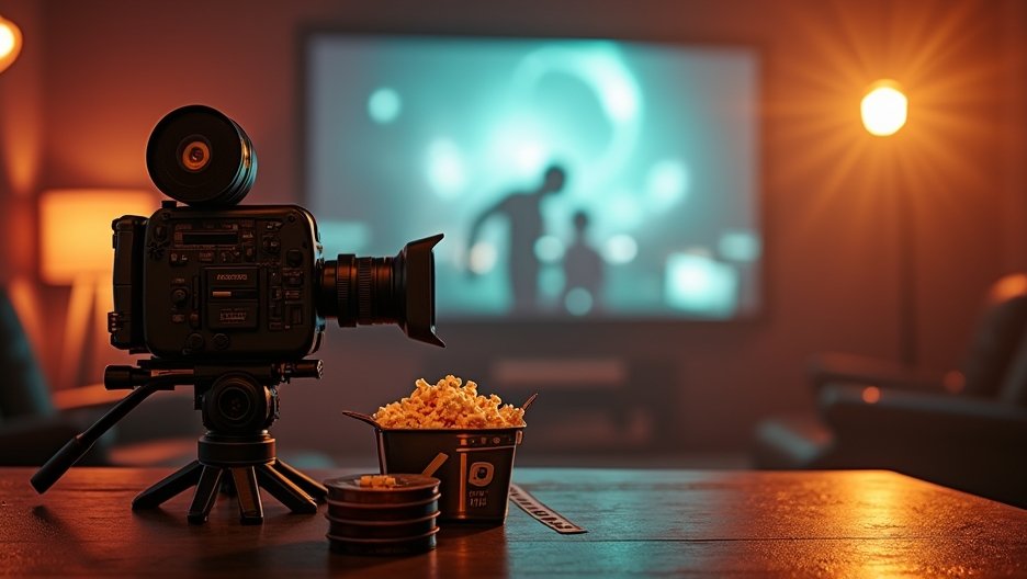 Kamera és popcorn filmnézéshez egy sötét szobában