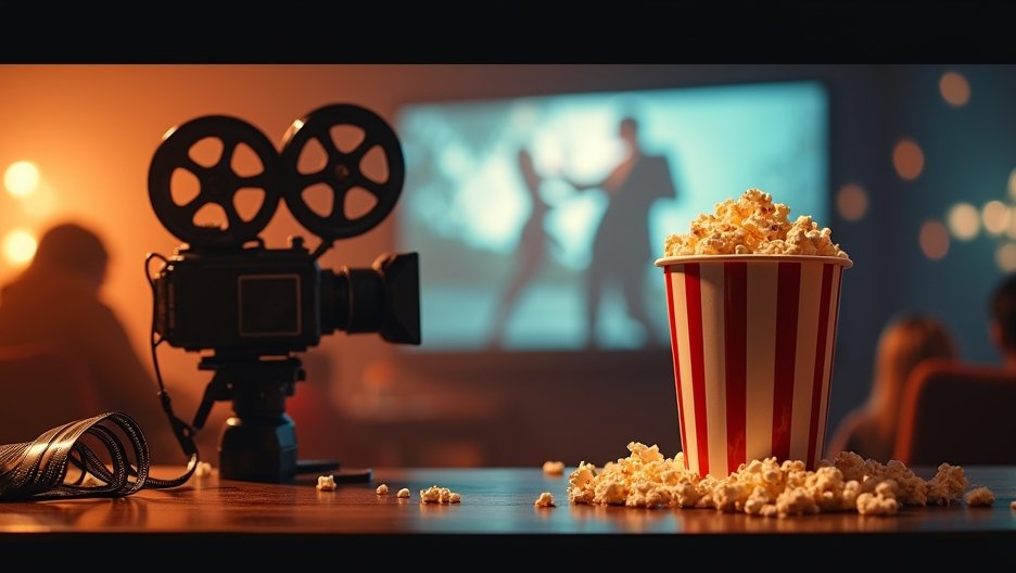 Retro fényképezőgép és popcorn az filmes élményhez