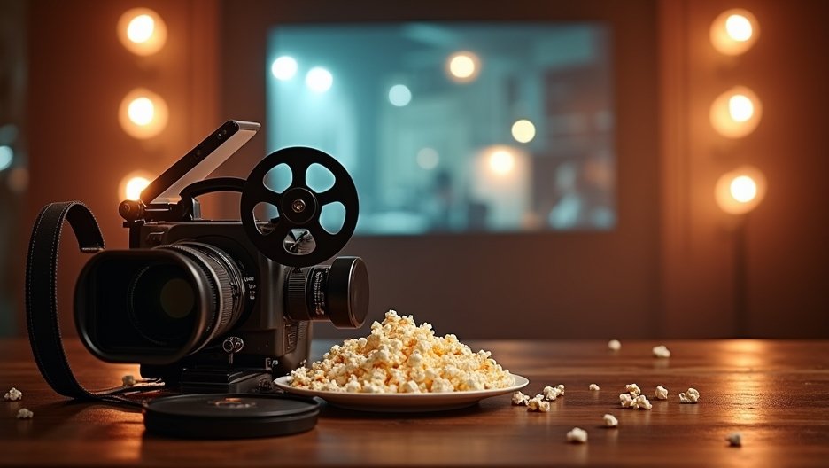 Vintage kamera és popcorn a filmes élményhez