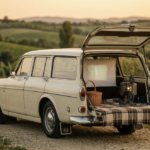 Egy régi autó hátuljában nyári piknik vágyakozó hangulattal